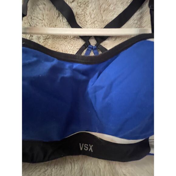 Victoria's Secret Sports Bra Blue Lime Racer Back Women's Size 34D Strappy - Picture 2 of 6